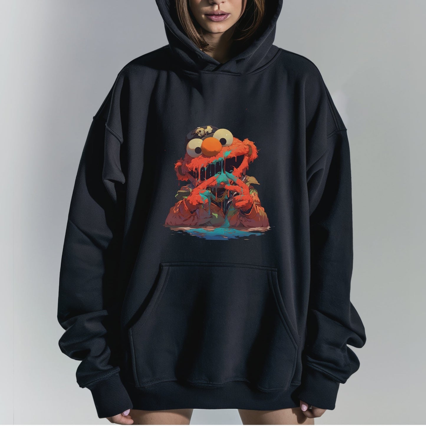 Twisted Elmo Art Tshirt Female Model