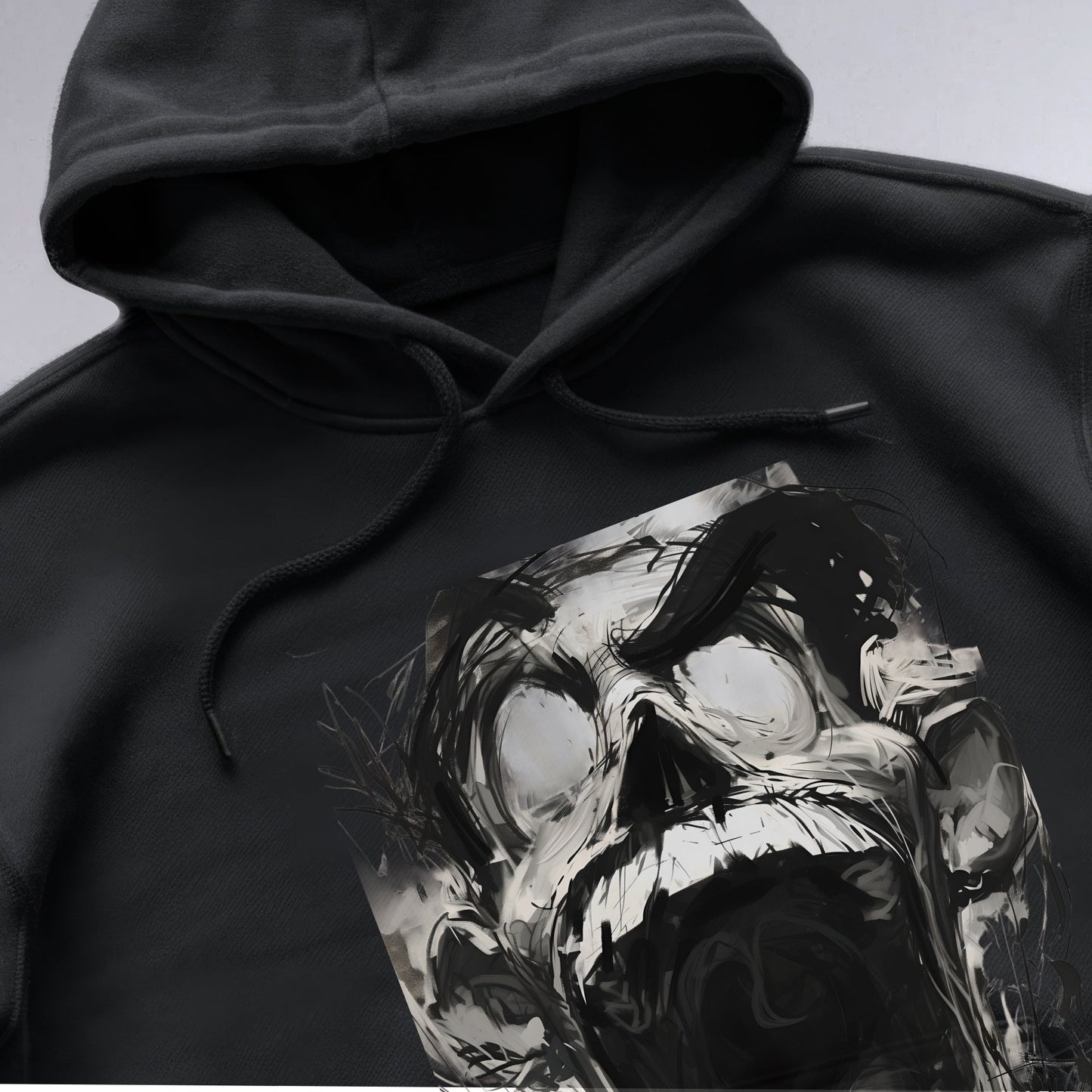 Expressive Anguish Portrait Hoodie Shirt Closeup