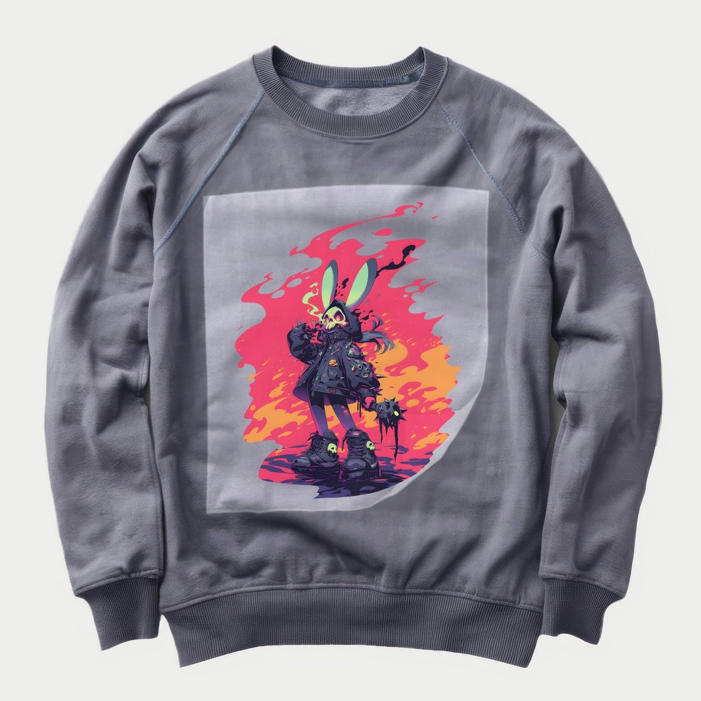 Rebel Rabbit Rhapsody Ready to Press Heather Gray Sweater Front Peel View