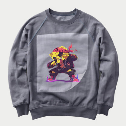 Graffiti Pizza Rebel Ready to Press Heather Gray Sweater Front Peel View