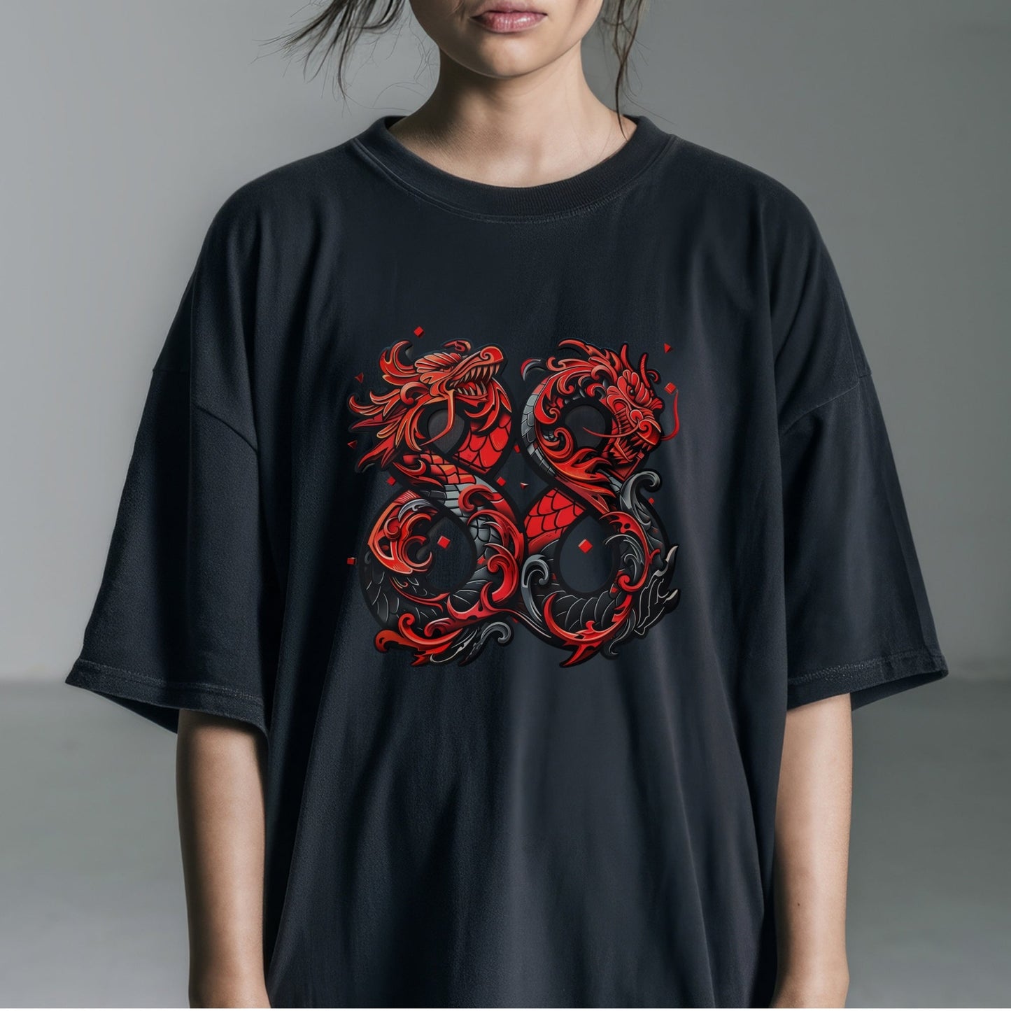 Twin Dragons Infinity T-Shirt Tshirt Female Model