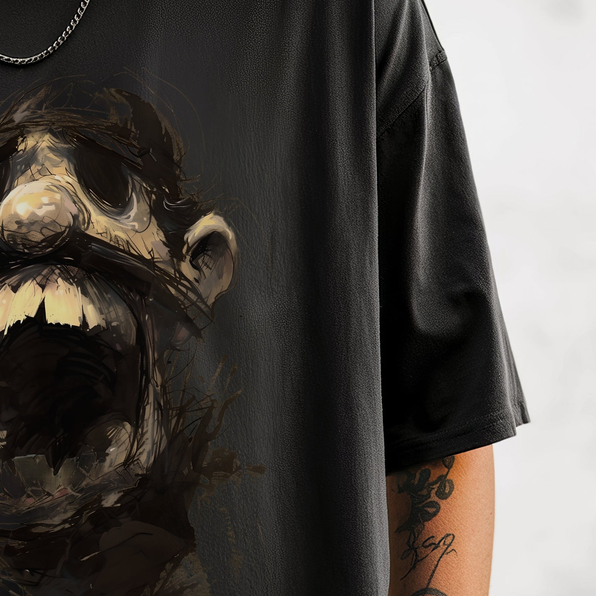 Monstrous Menace Illustration T-Shirt Model Closeup