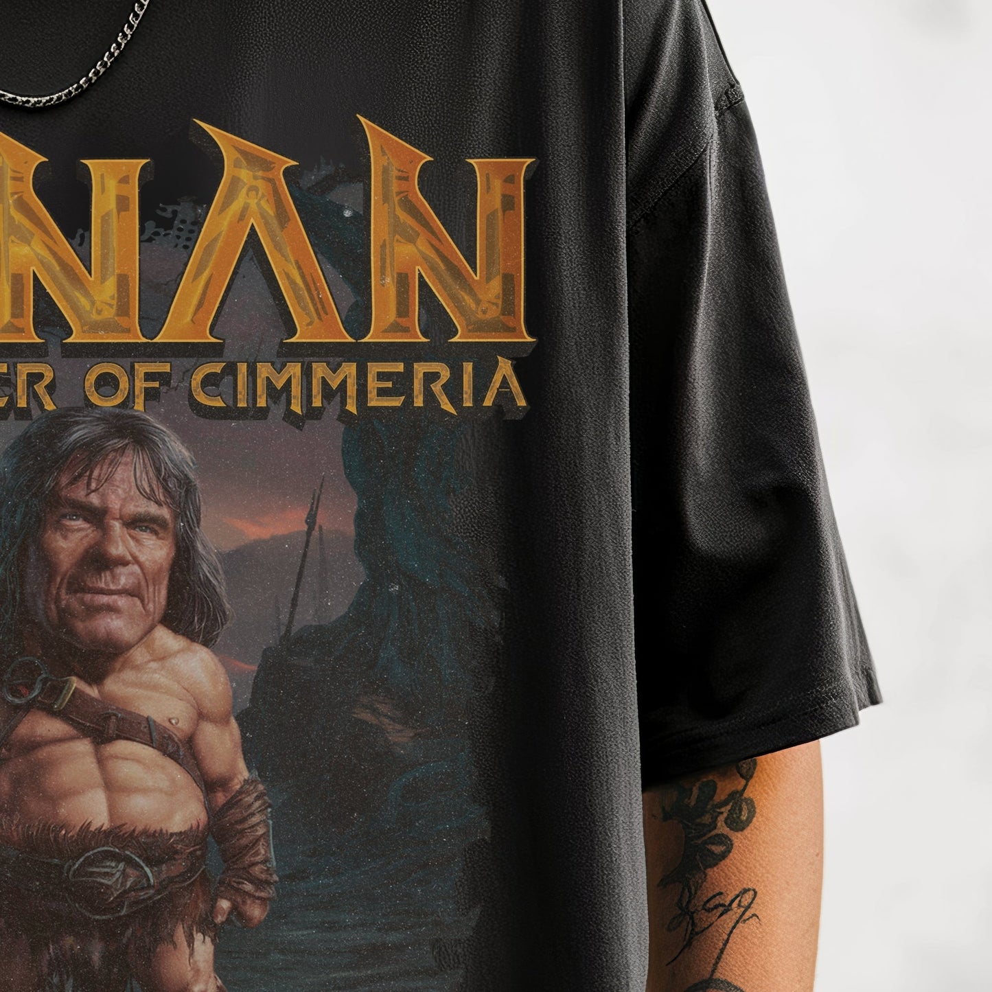 Cimmerian Twilight Warrior T-Shirt Model Closeup