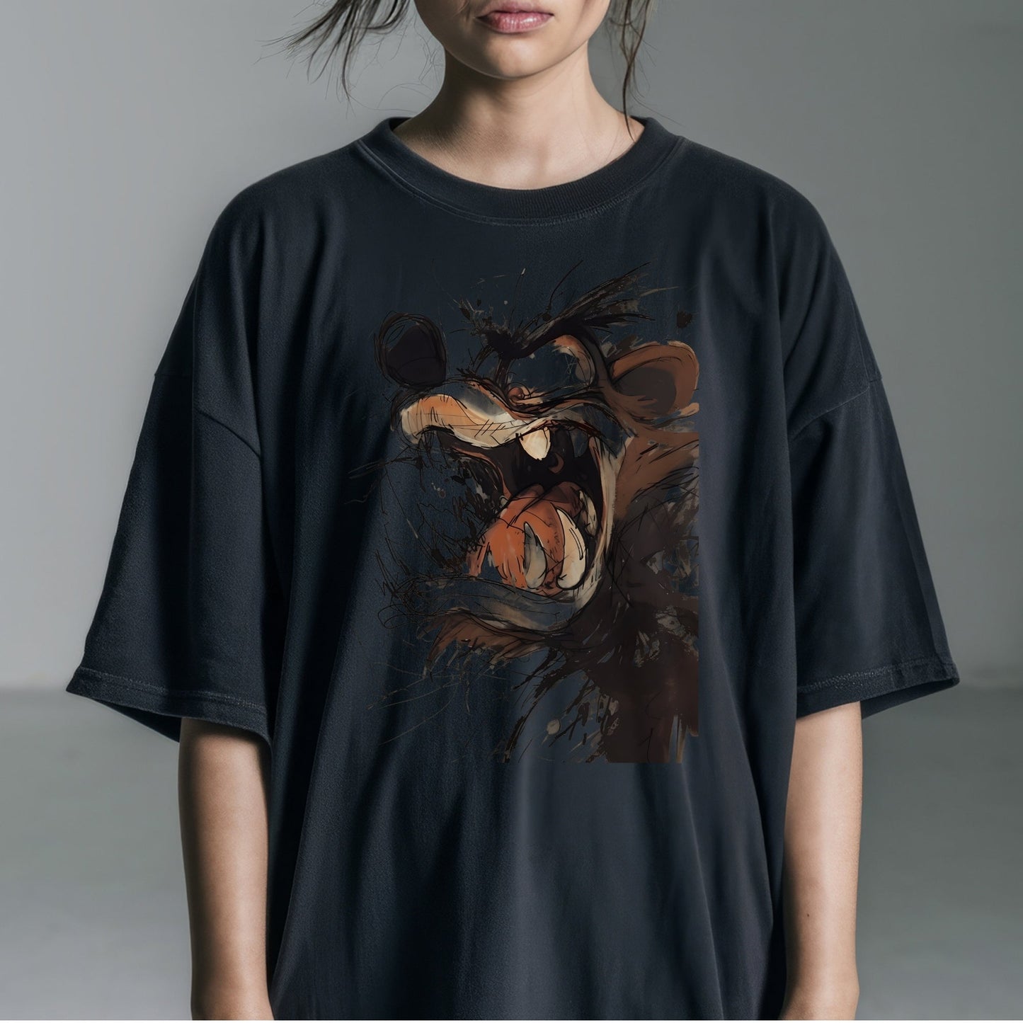 Intense Expression Mouse Art Tshirt Female Model