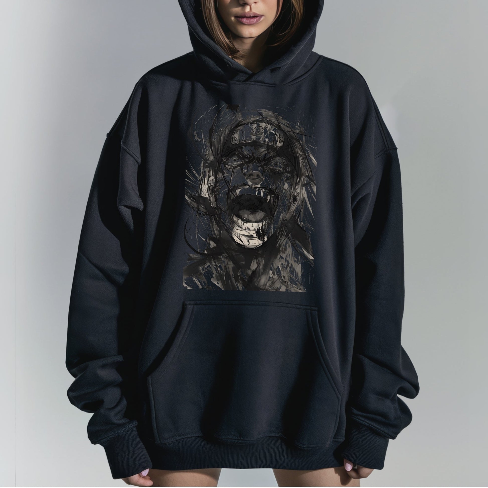 Expressive Naruto Portrait Hoodie Tshirt Female Model