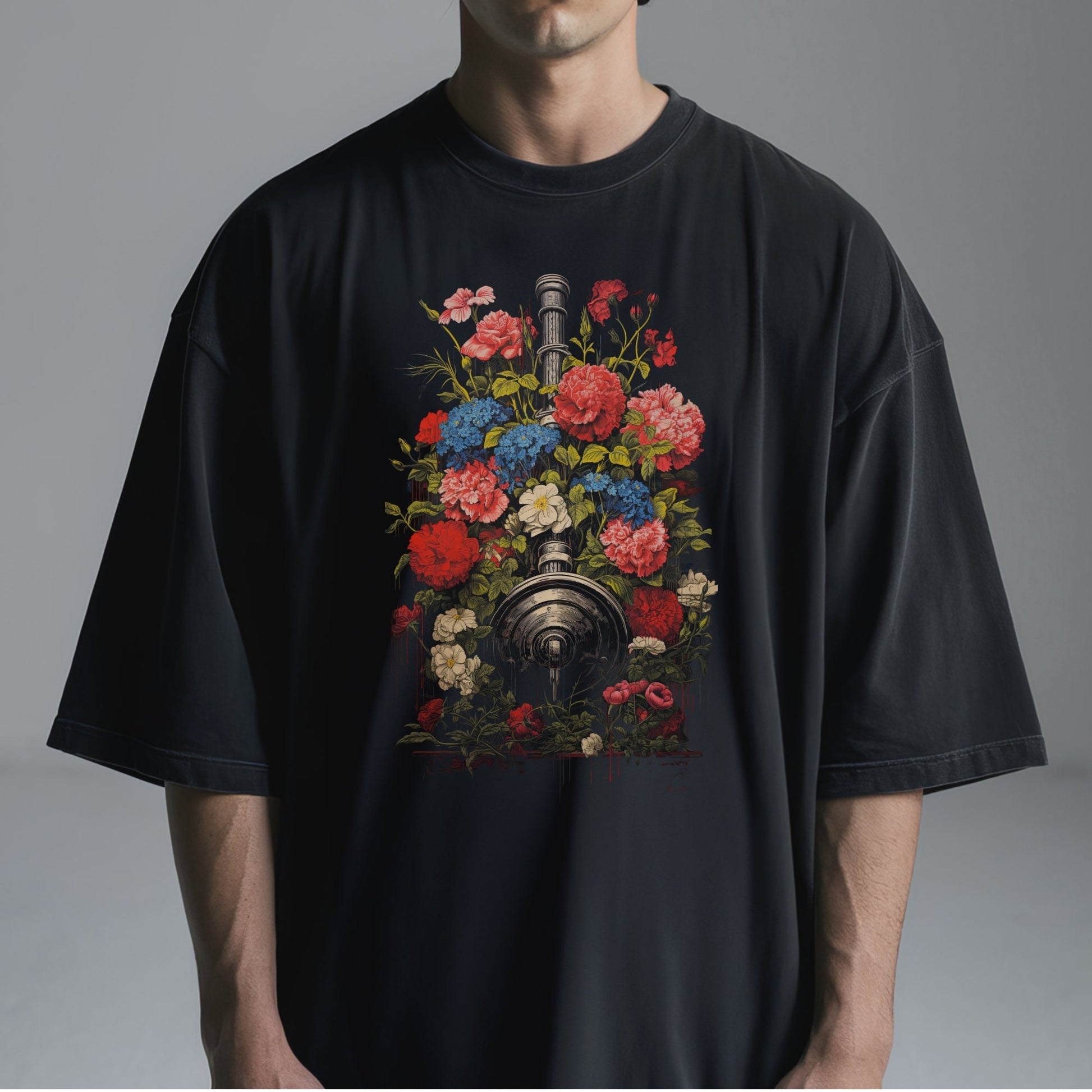 Floral Fusion Turntable Tshirt Male Model