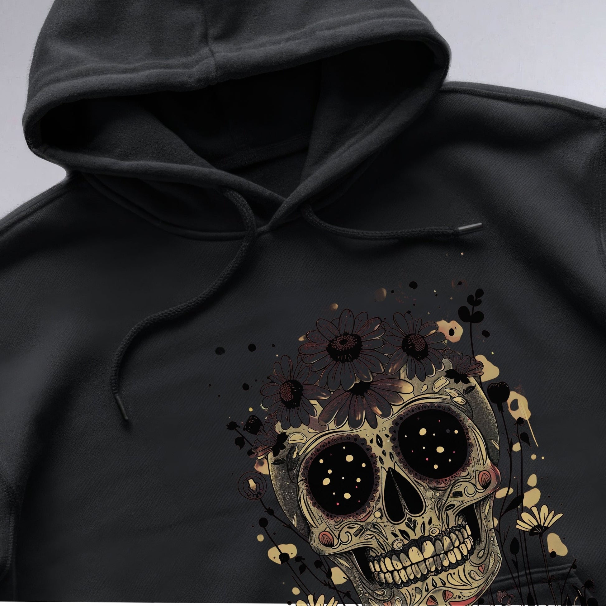 Day of the Dead Floral Skull Shirt Closeup