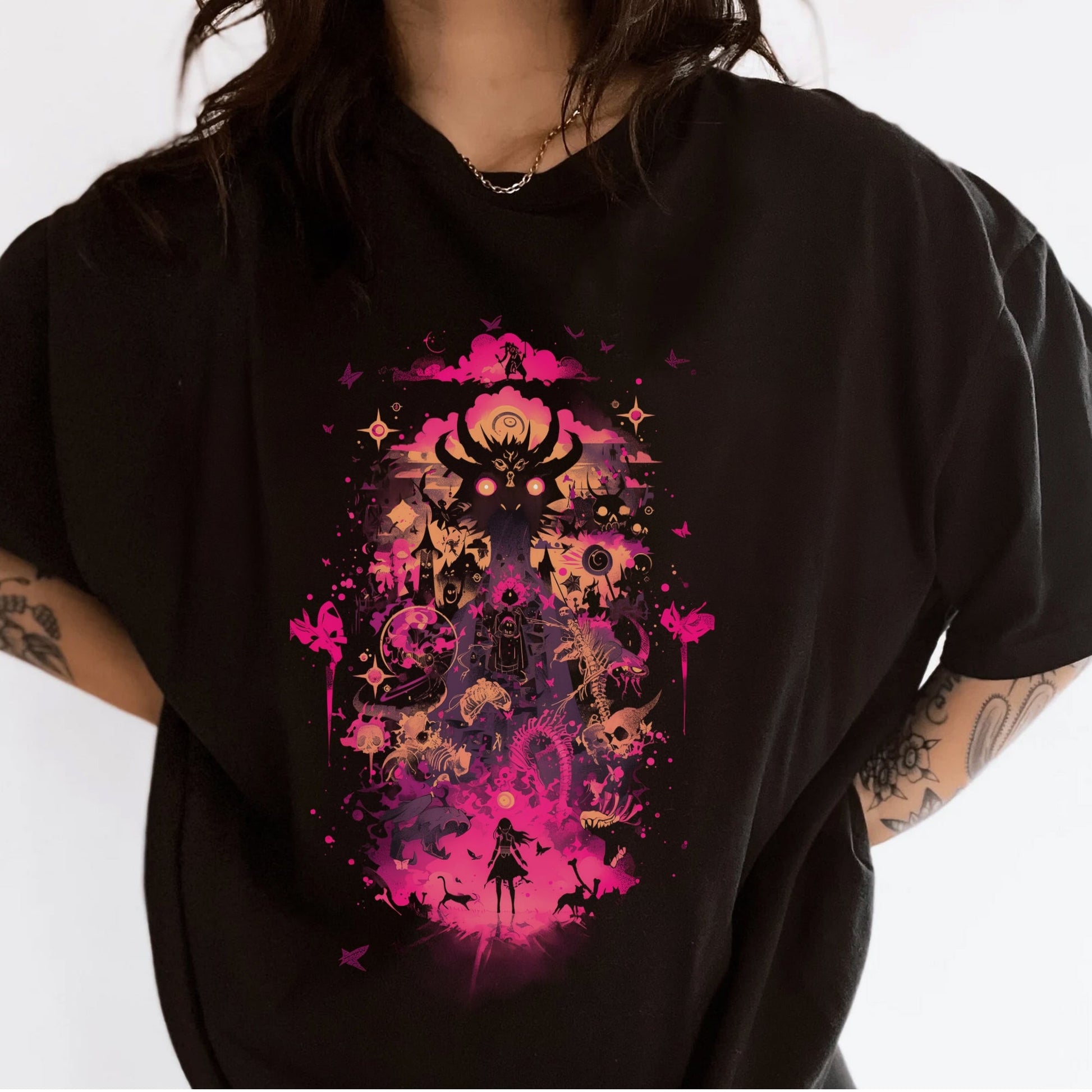 Cosmic Liminality: Shadow Dance Tshirt Female Model