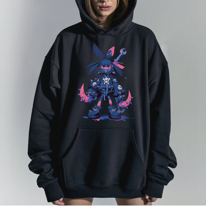 Cyberpunk Rebel Rabbit Hoodie Tshirt Female Model