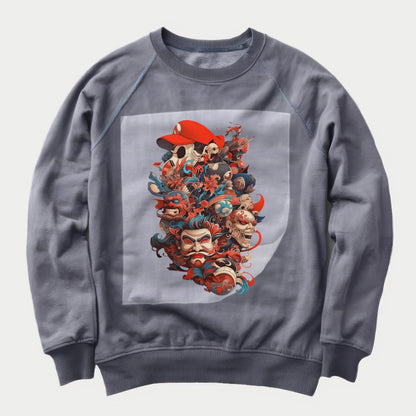 Nostalgic Hero Fusion Ready to Press Heather Gray Sweater Front Peel View