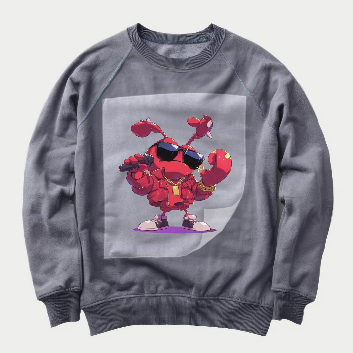 Hip-Hop Lobstar Swagger Ready to Press Heather Gray Sweater Front Peel View