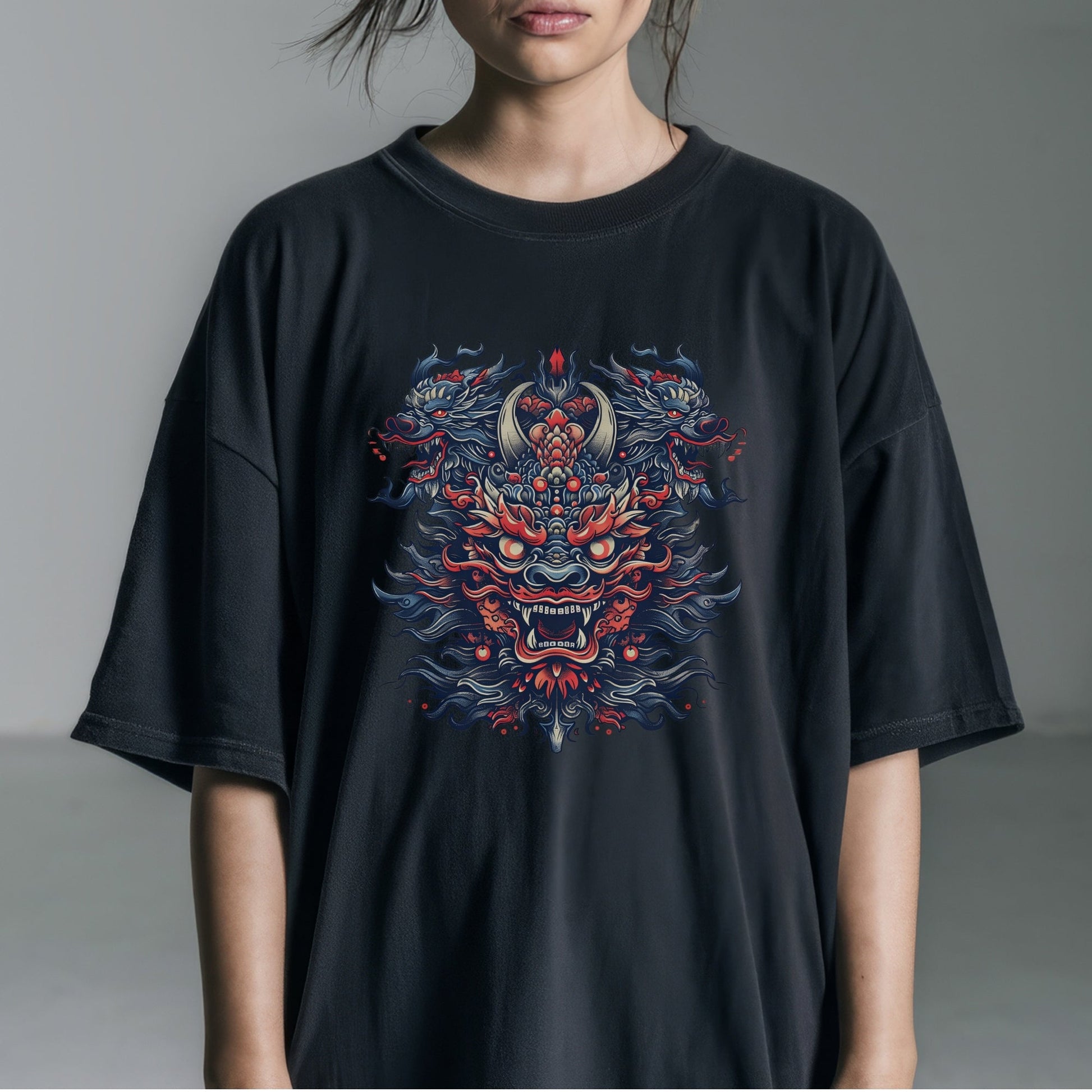 Dragon Fusion Art Print Tshirt Female Model