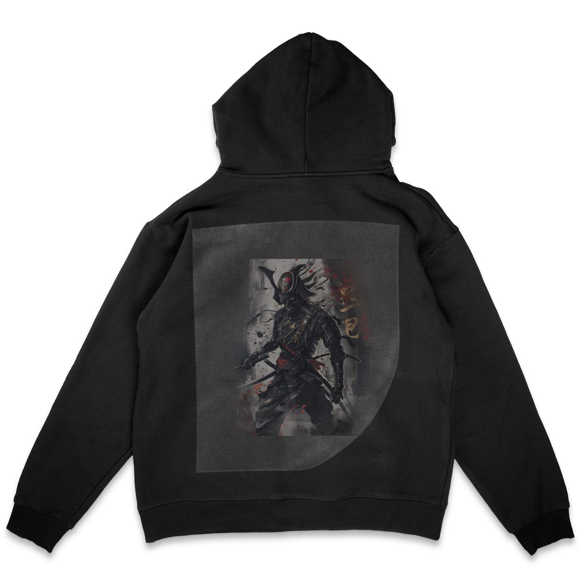 Samurai Venom Strength Ready to Press Solid Black Hoodie Back Peel View