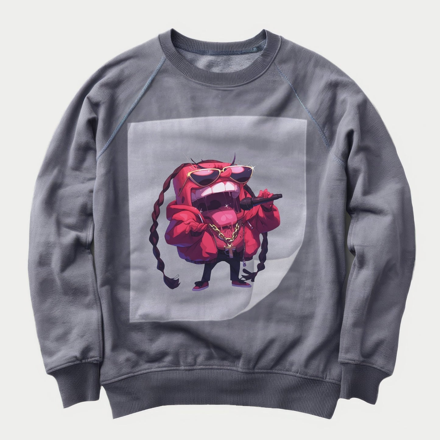 Vibrant Hip-Hop Octopus Ready to Press Heather Gray Sweater Front Peel View