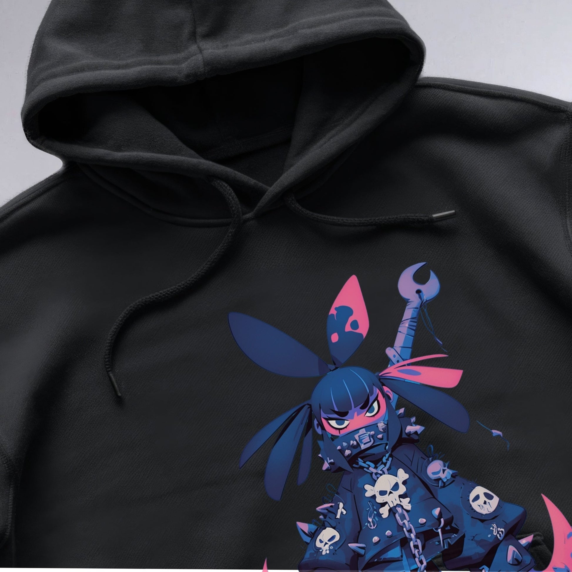 Cyberpunk Rebel Rabbit Hoodie Shirt Closeup