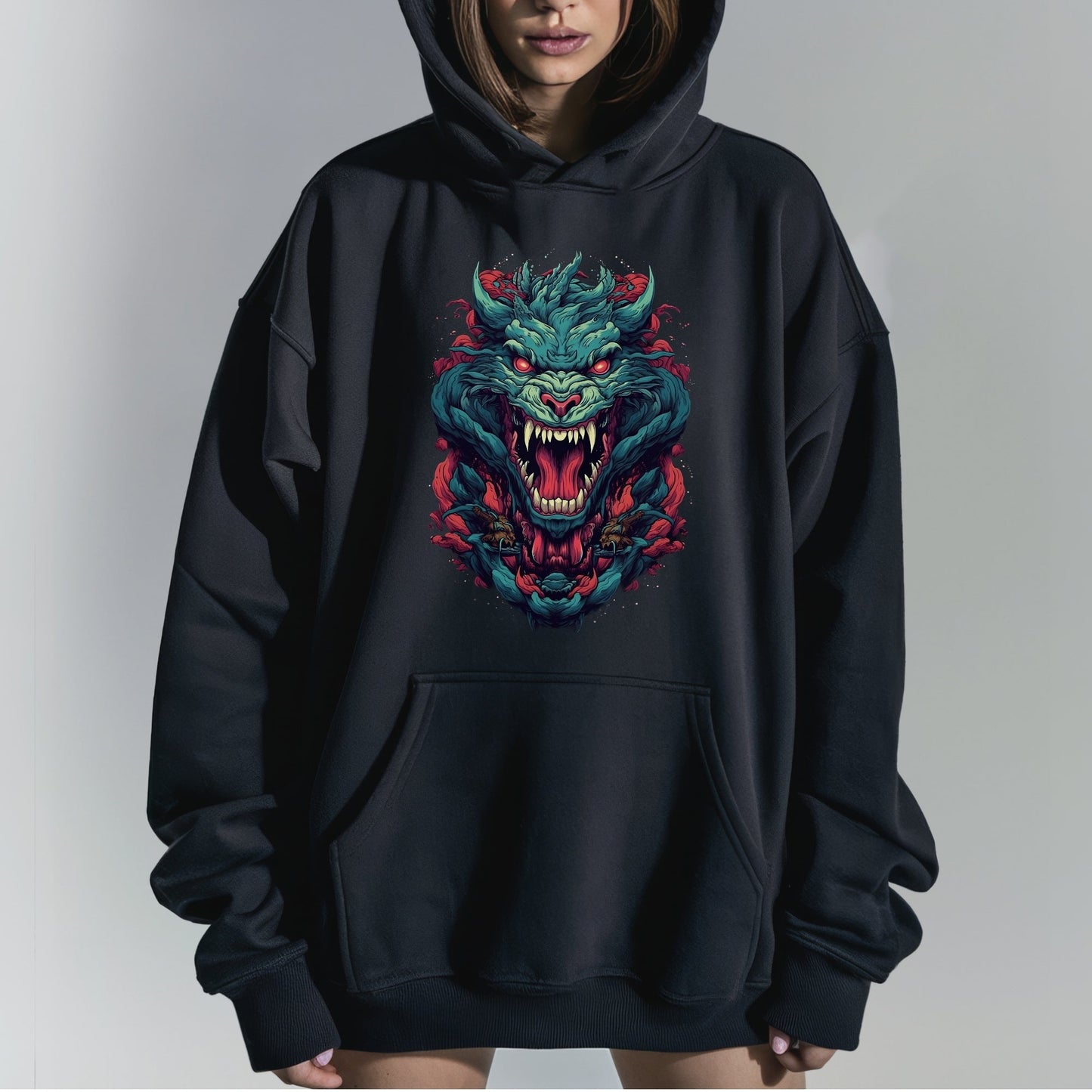 Ferocious Dragon Art Tshirt Female Model