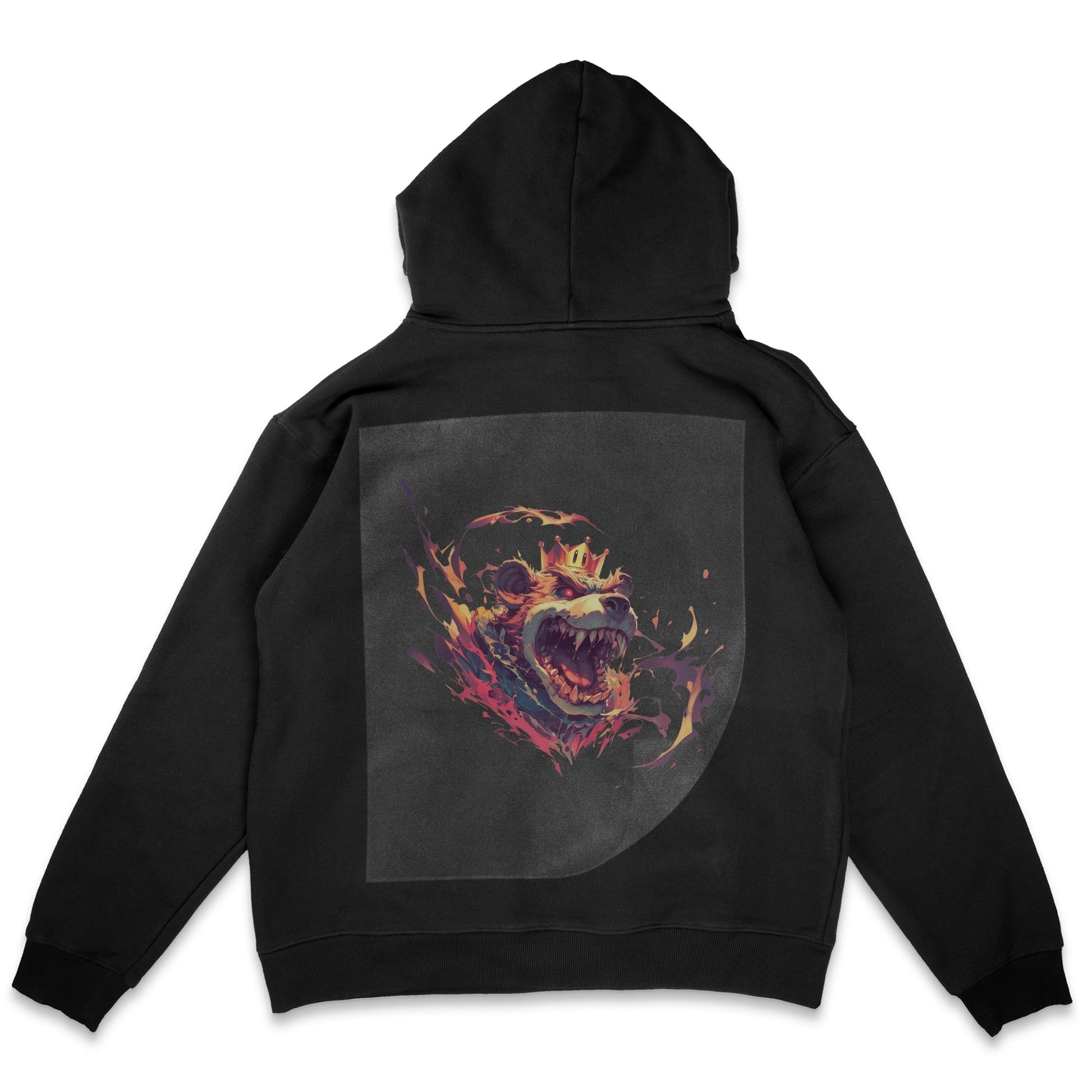 Fiery Regal Beast Ready to Press Solid Black Hoodie Back Peel View