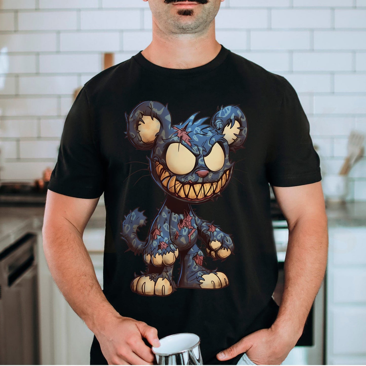 Cat Creature Comic Illustration Tshirt Male Model