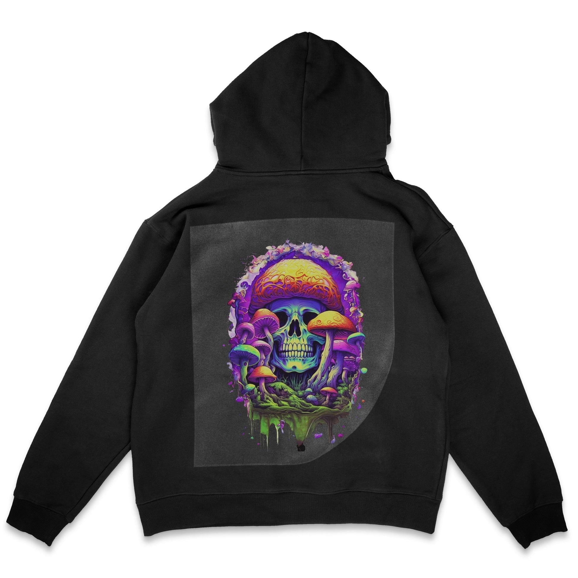 Vivid Skullcap Fantasia Ready to Press Solid Black Hoodie Back Peel View