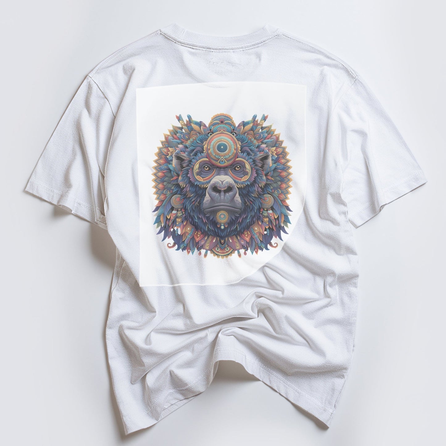 Majestic Mandala Lion Ready to Press White Tshirt Back Peel View