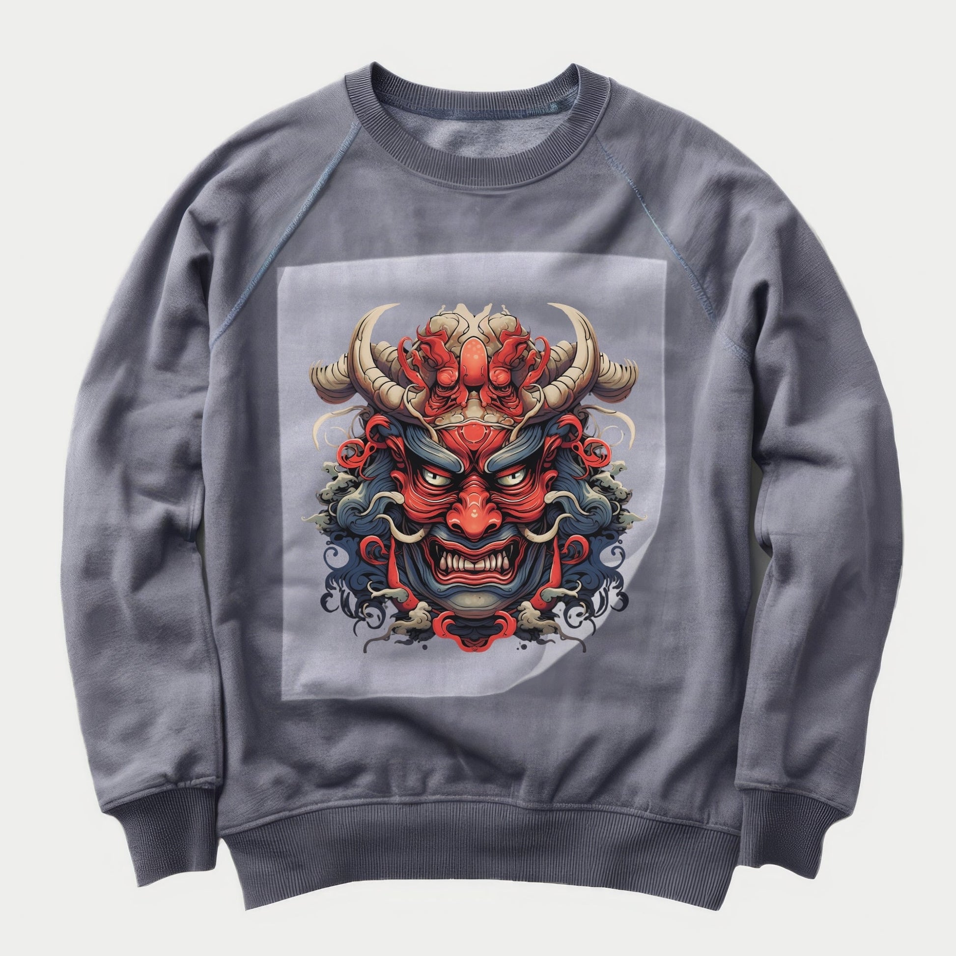 Oni's Mystic Gaze Ready to Press Heather Gray Sweater Front Peel View