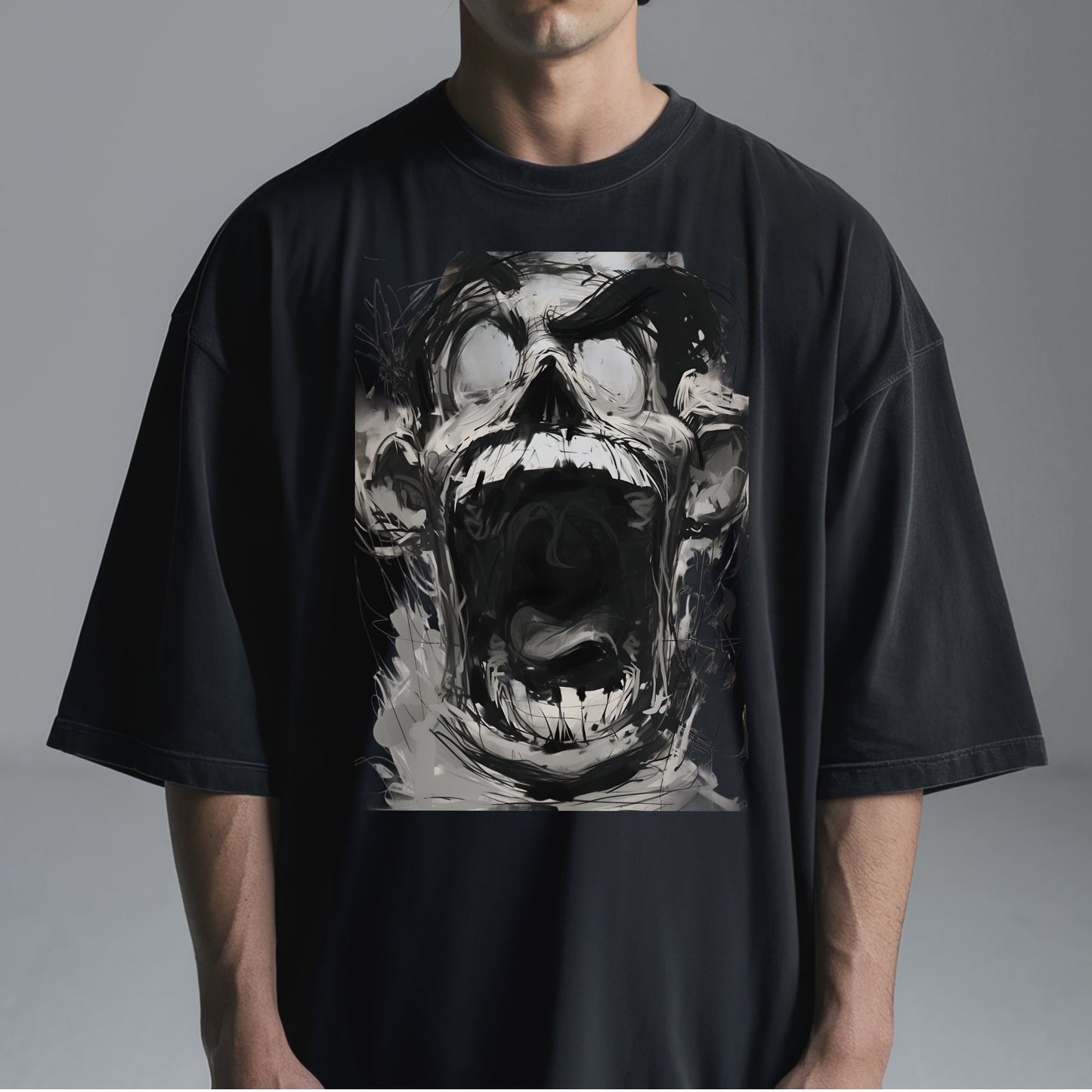 Expressive Anguish Portrait T-Shirt Tshirt Male Model