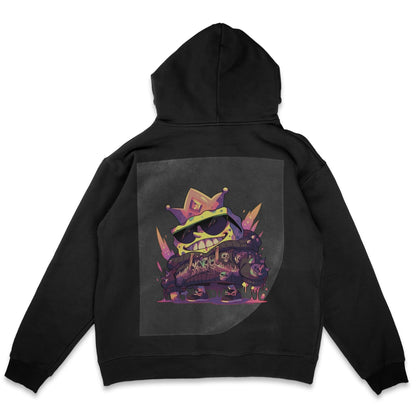 Graffiti Monarch Groove Ready to Press Solid Black Hoodie Back Peel View