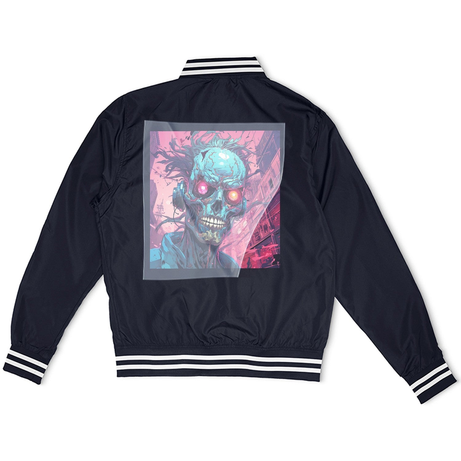 Cyberpunk Zombie Beats Ready to Press Heather Gray Sweater Front Peel View