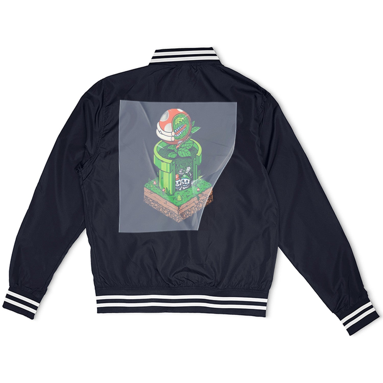 Piranha Plant Pop Menace Ready to Press Heather Gray Sweater Front Peel View