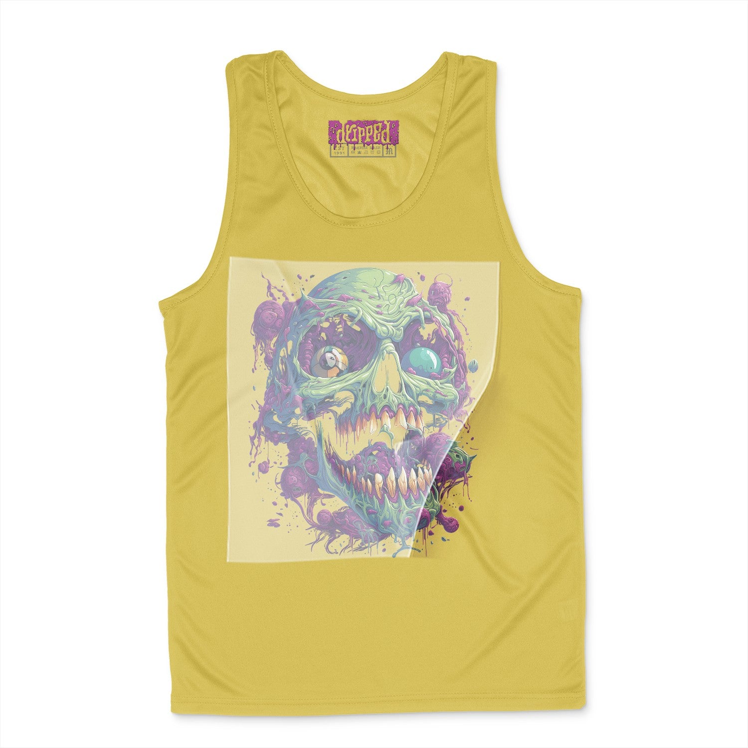 Kaleidoscopic Skull Fantasy Ready to Press White Tshirt Back Peel View