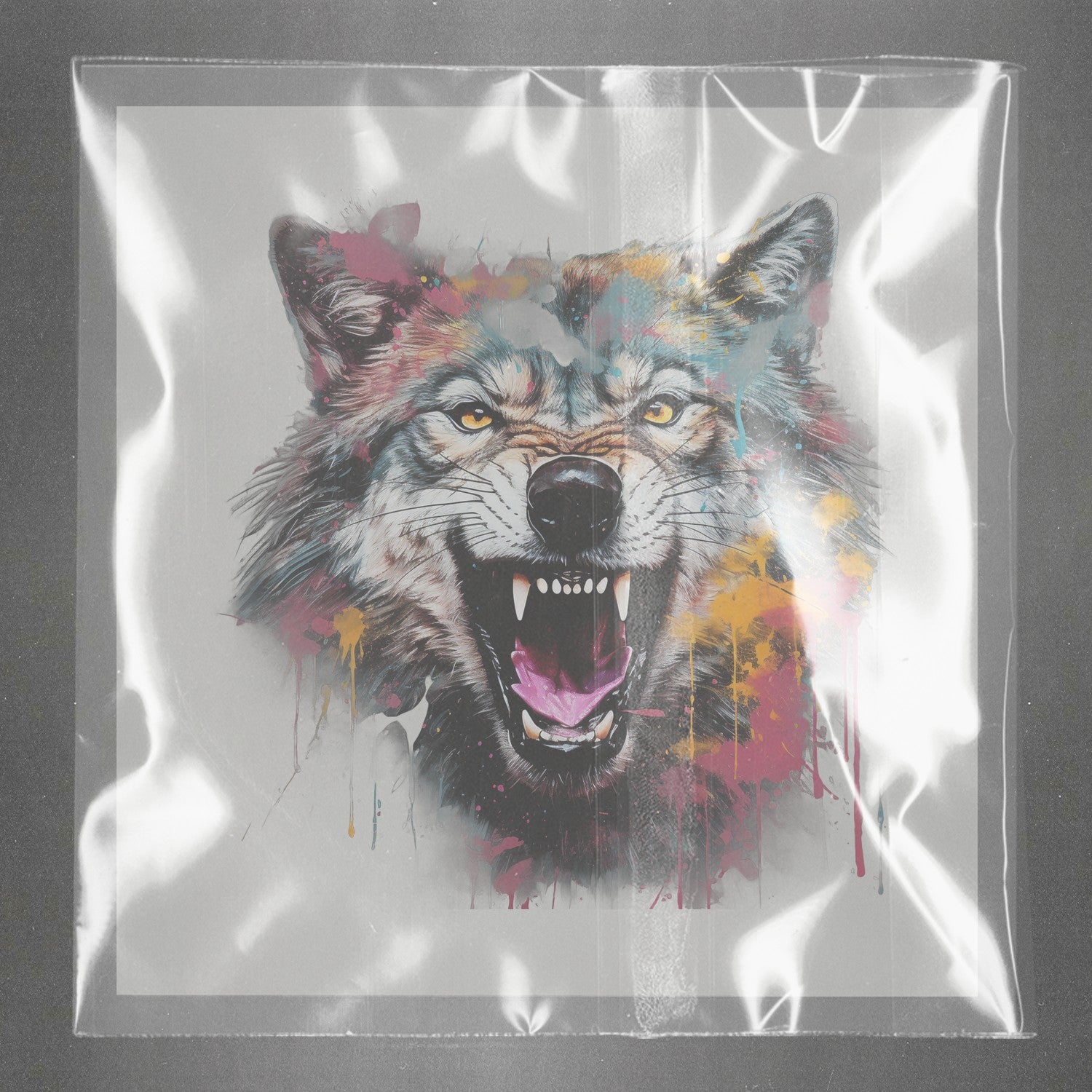 Urban Wolf Splatter Art Ready to Press Film Peel Main Plastic Cover