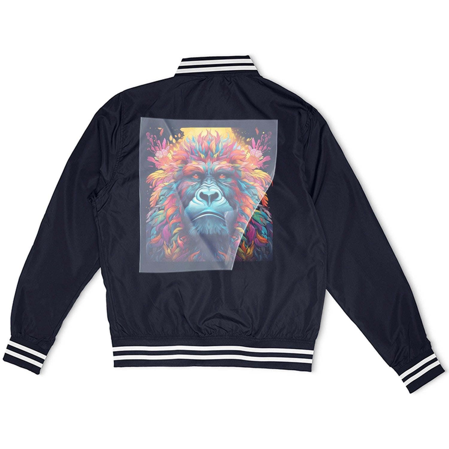 Psychedelic Lion Majesty Ready to Press Heather Gray Sweater Front Peel View