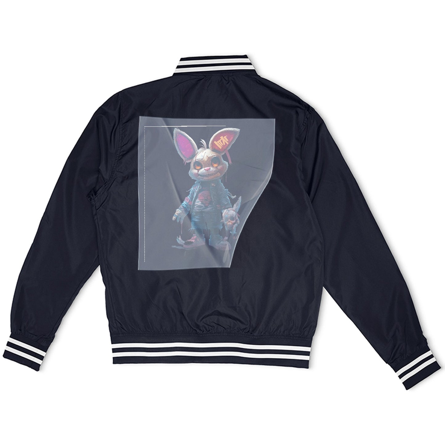 Cyberpunk Rebel Rabbit Ready to Press Heather Gray Sweater Front Peel View