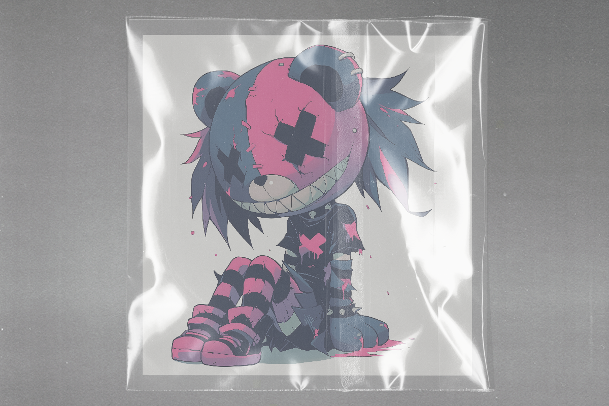 Gothic Kawaii Bear Ready to Press Film Peel Main Plastic Cover