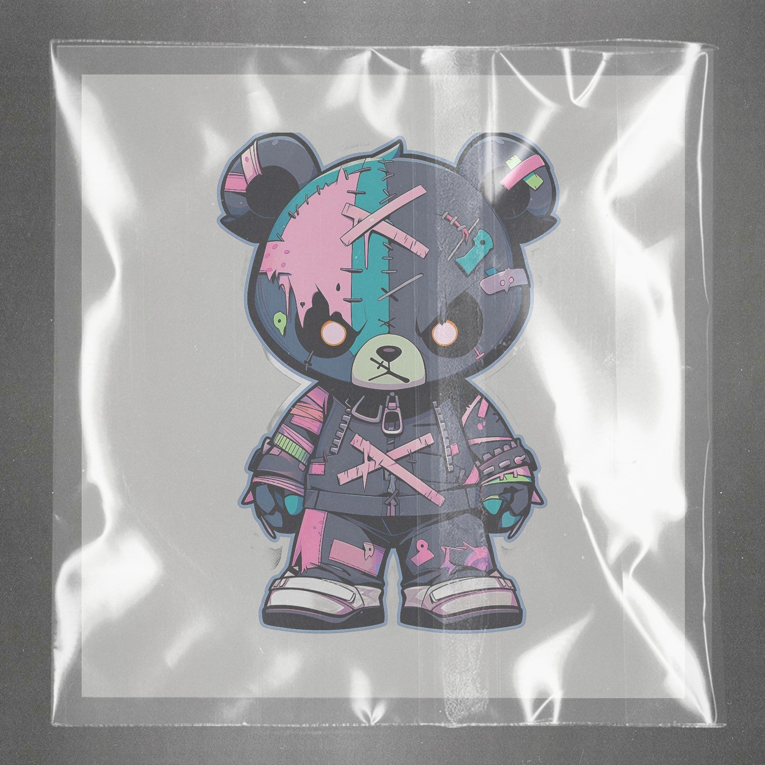 Punk Patchwork Teddy Ready to Press Film Peel Main Plastic Cover