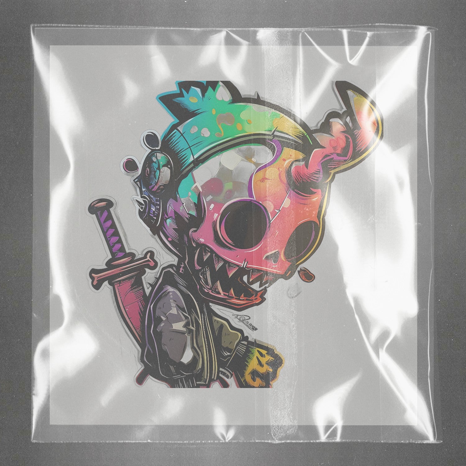 Neon Skull Rebellion Ready to Press Film Peel Main Plastic Cover