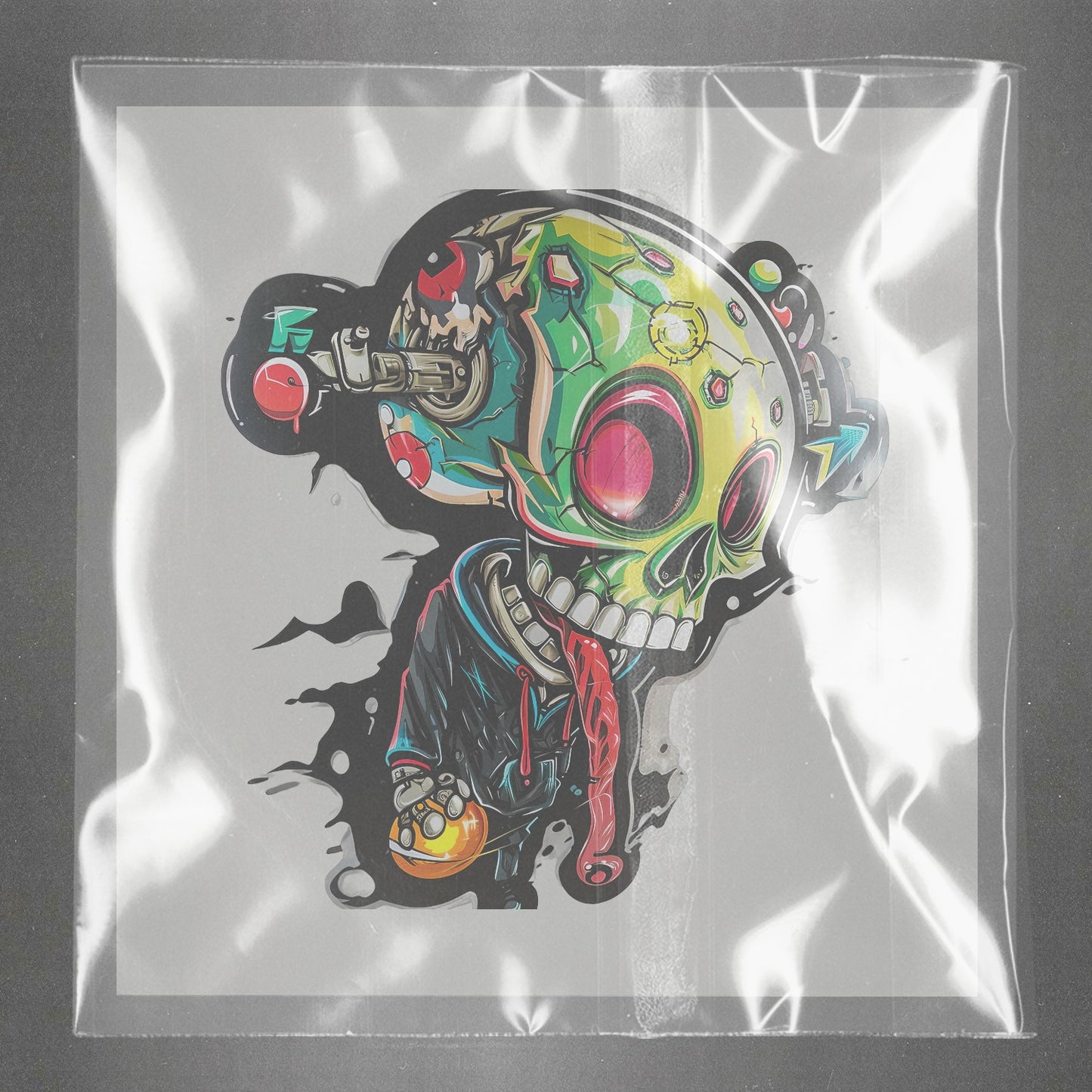 Cyberpunk Skull Spectacle Ready to Press Film Peel Main Plastic Cover