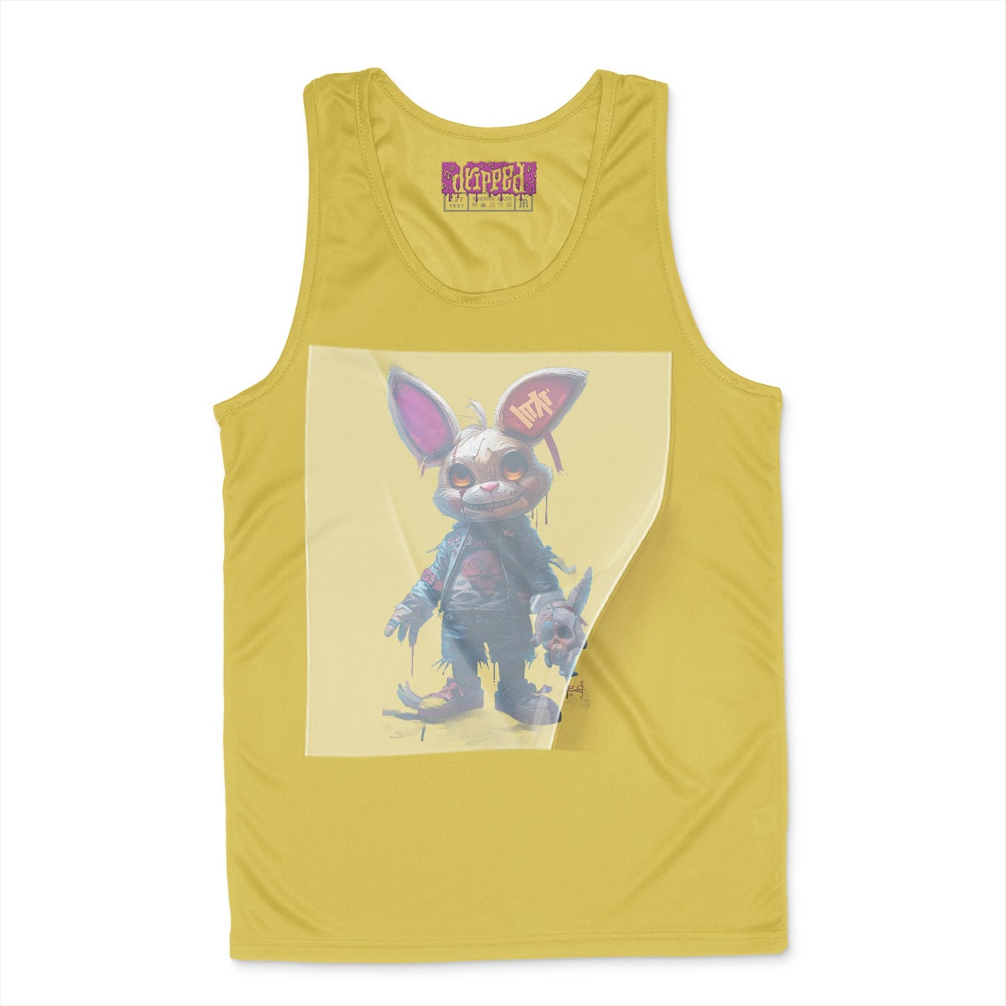 Cyberpunk Rebel Rabbit Ready to Press White Tshirt Back Peel View