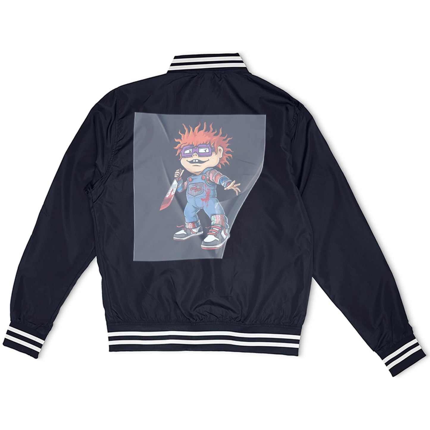 Chucky Toon Terror Ready to Press Heather Gray Sweater Front Peel View