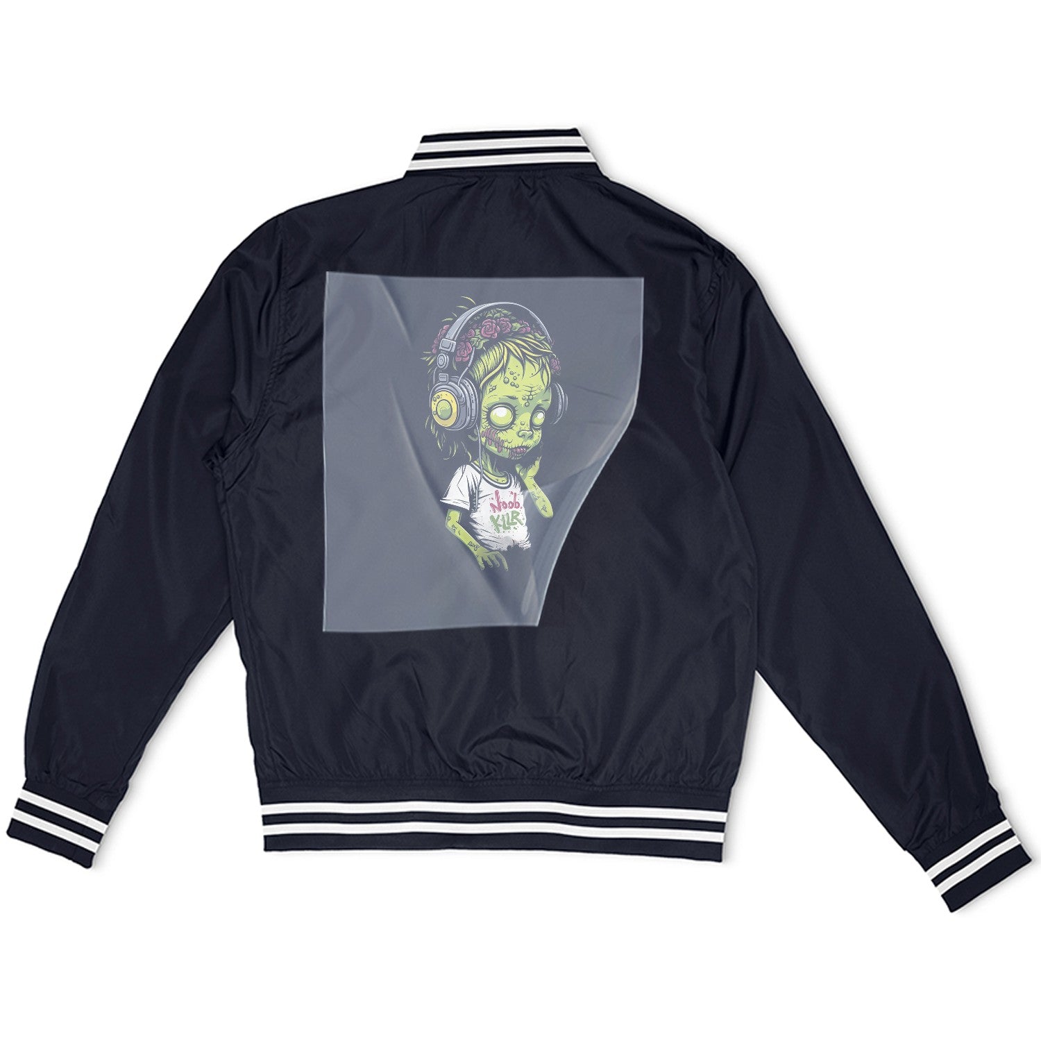 Noob Slayer Zombie Ready to Press Heather Gray Sweater Front Peel View