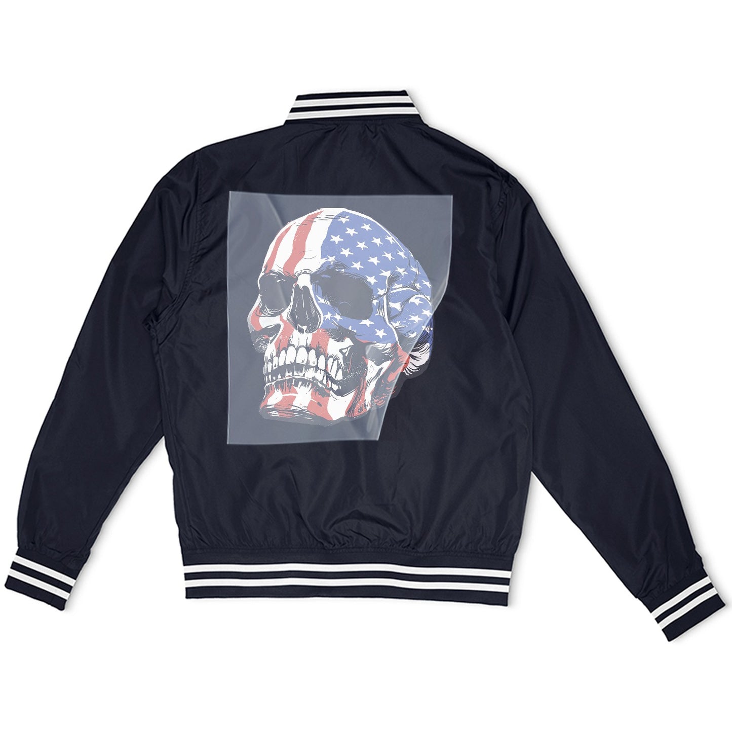 Patriotic Skull PopArt Ready to Press Heather Gray Sweater Front Peel View