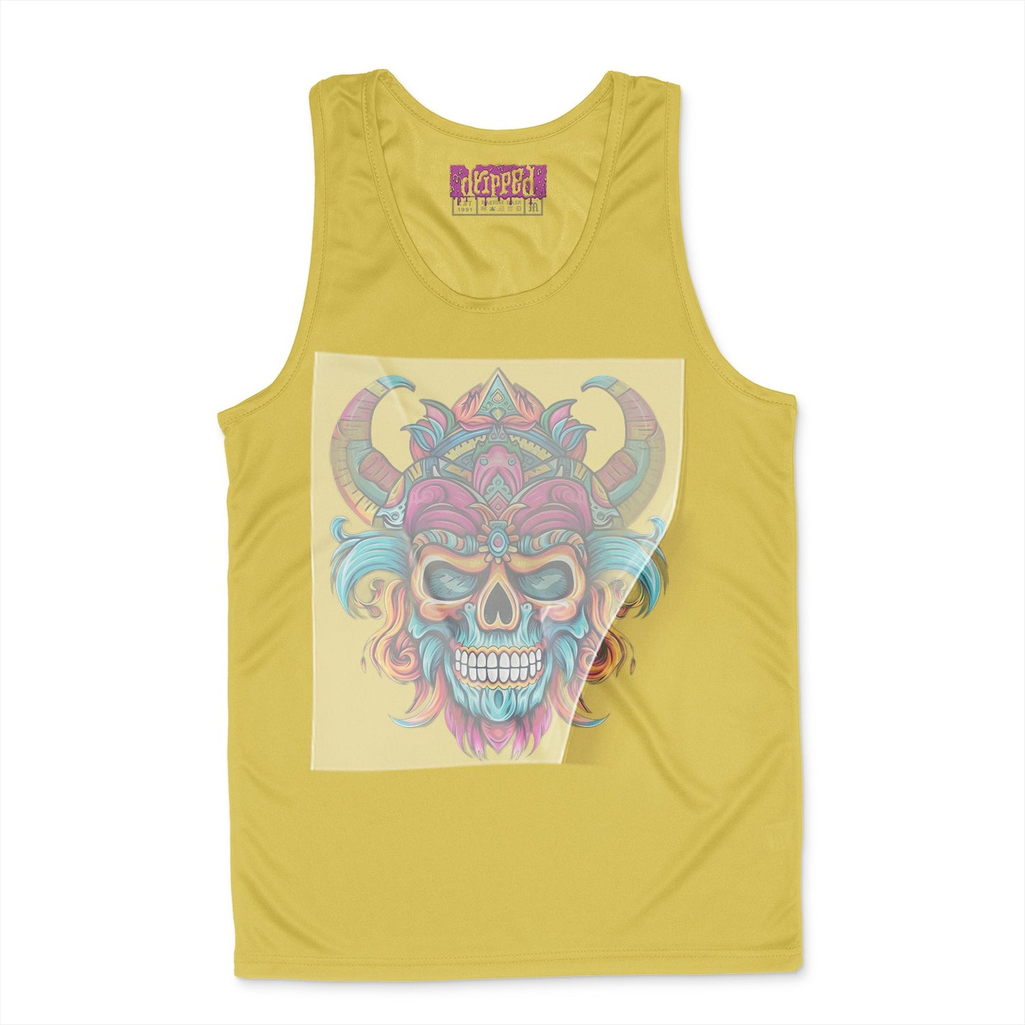 Neon Skull Fusion Art Ready to Press White Tshirt Back Peel View