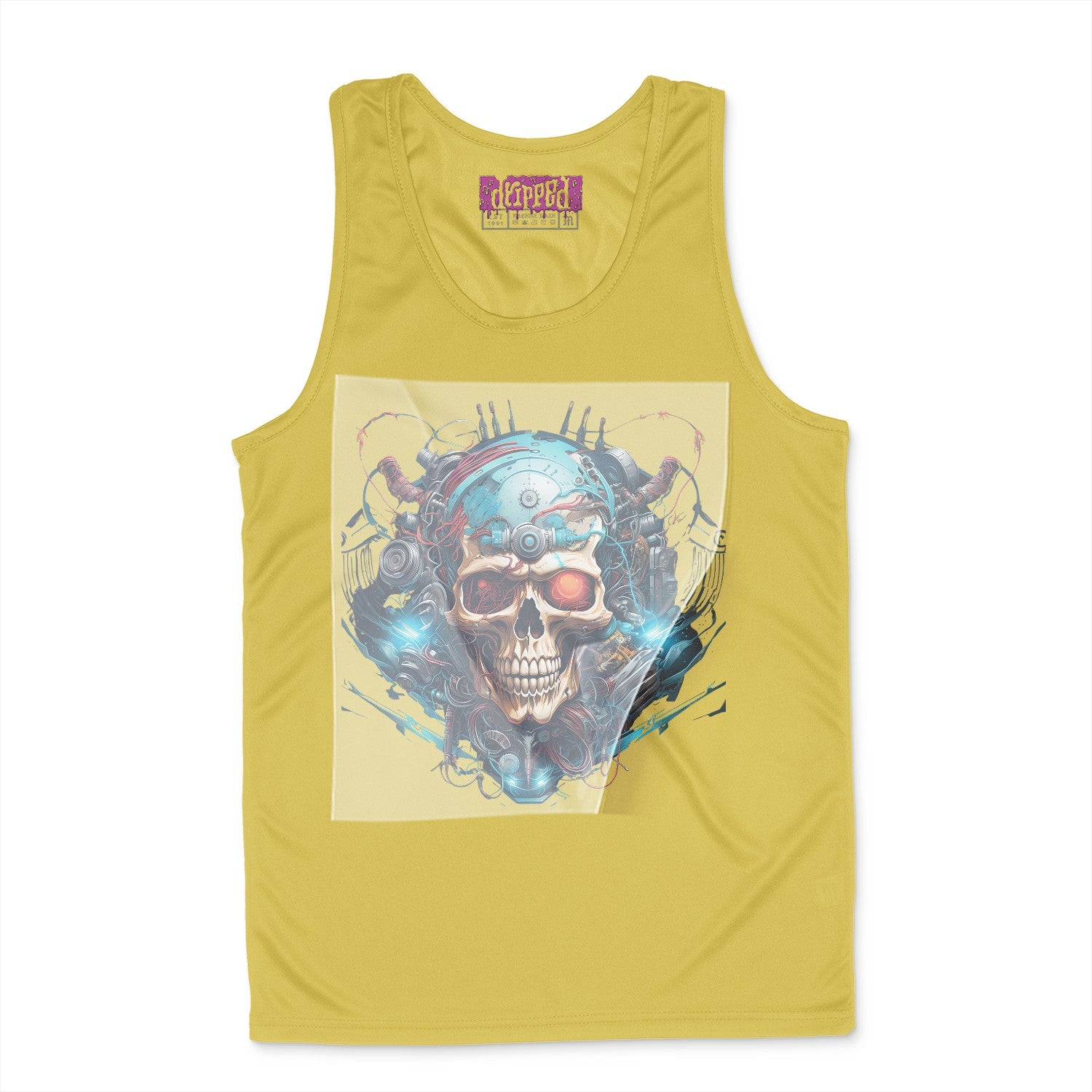 Cybernetic Skull Fusion Ready to Press White Tshirt Back Peel View