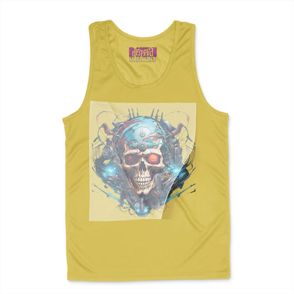 Cybernetic Skull Fusion Ready to Press White Tshirt Back Peel View