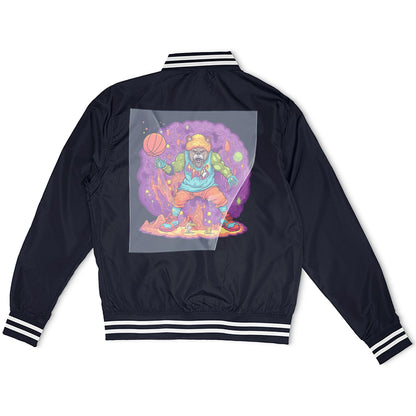 Psychedelic Streetball Bear Ready to Press Heather Gray Sweater Front Peel View