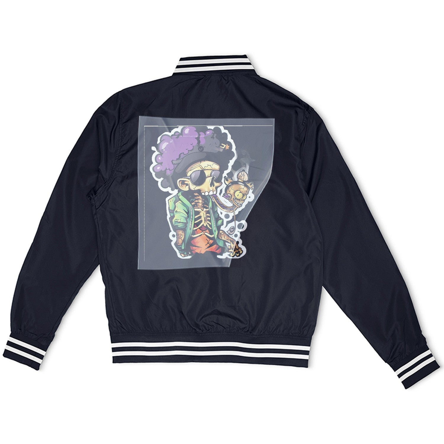 Skater Skeleton Swag Ready to Press Heather Gray Sweater Front Peel View