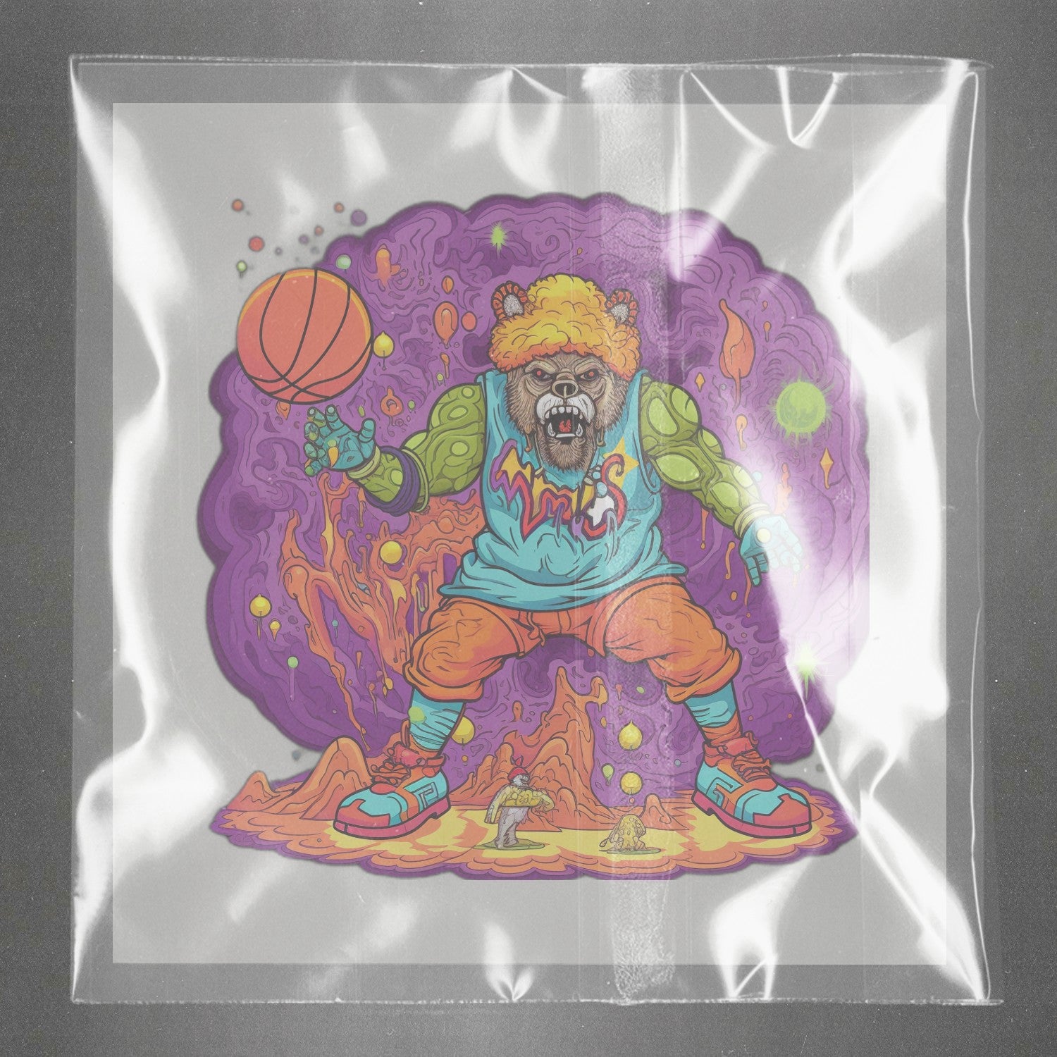 Psychedelic Streetball Bear Ready to Press Film Peel Main Plastic Cover