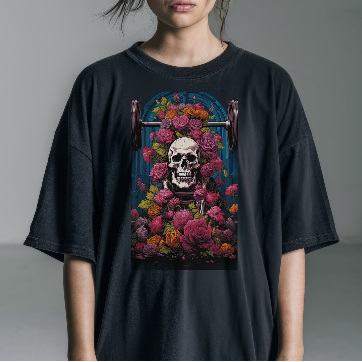 Floral Memento Mori Tshirt Female Model