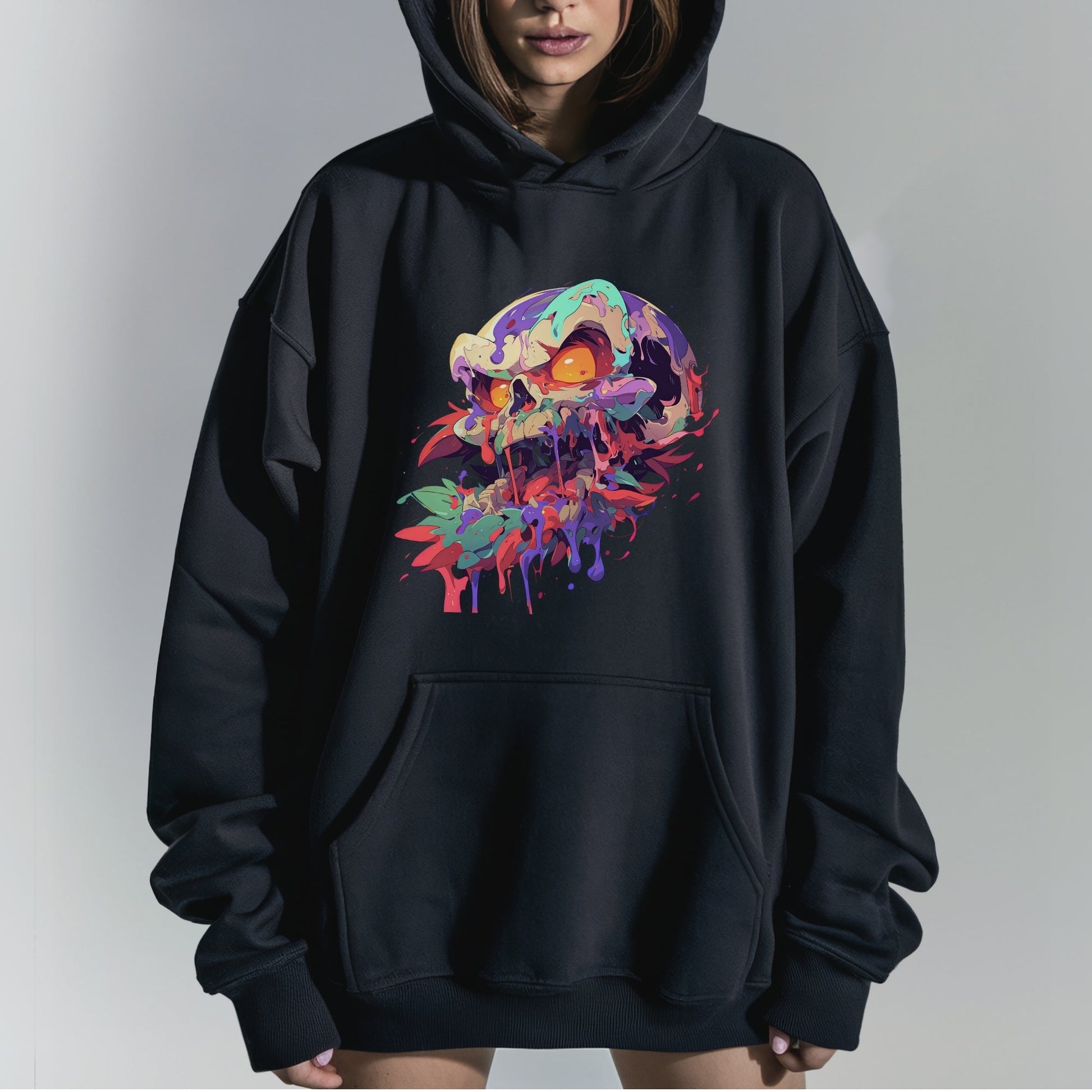 Psychedelic Skull Graffiti Tshirt Female Model