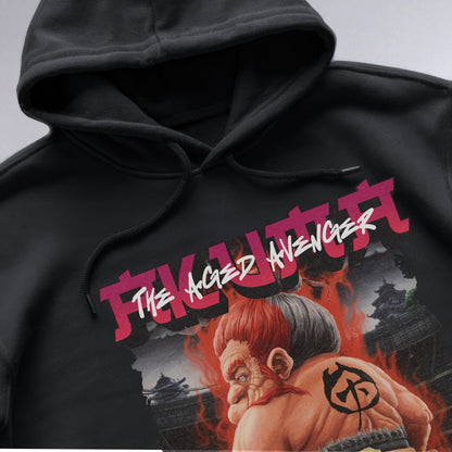 Akuma's Stormy Showdown Hoodie Shirt Closeup